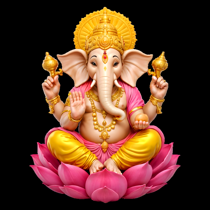 Free Lord Ganesha PNG: Majestic on the Lotus Free Lord Ganesha PNG: Majestic on the Lotus