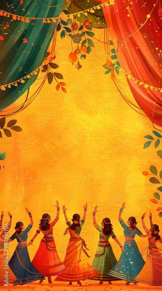 Navratri Dance Group in Vibrant Colorful Scene Navratri Dance Group in Vibrant Colorful Scene