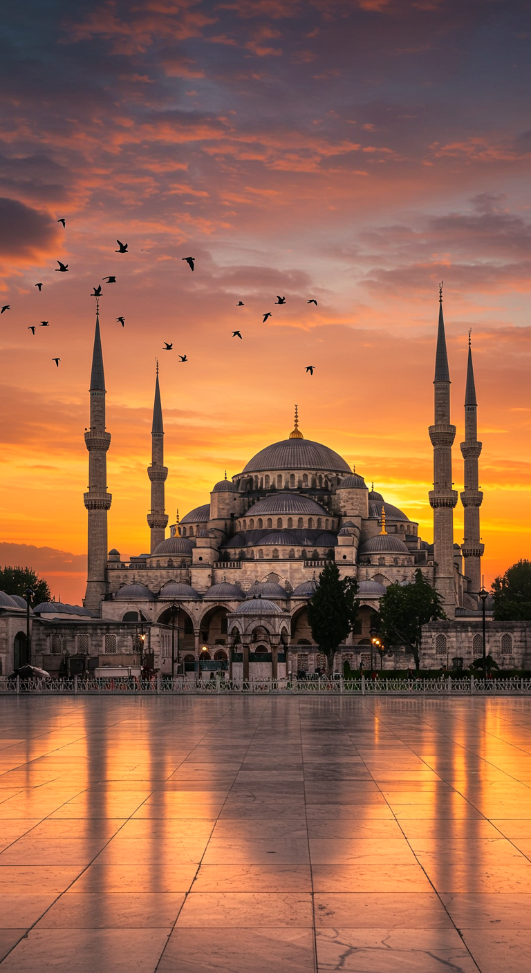 Stunning Blue Mosque Sunset Aesthetic for Your Walls